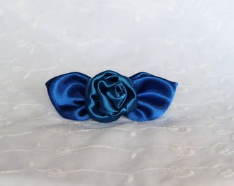 Blue rose flower and leaves hair clip