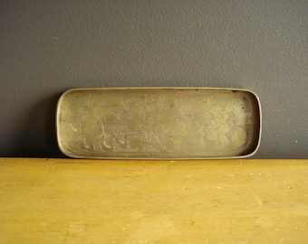 Small Brass Tray - Small Etched Brass Tray - Ornate Brass Tray