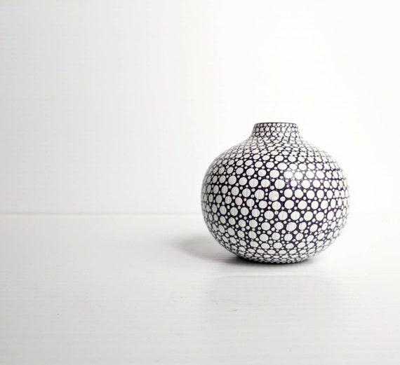 Bud vase hand painted ceramic bud vase plum purple with white dots