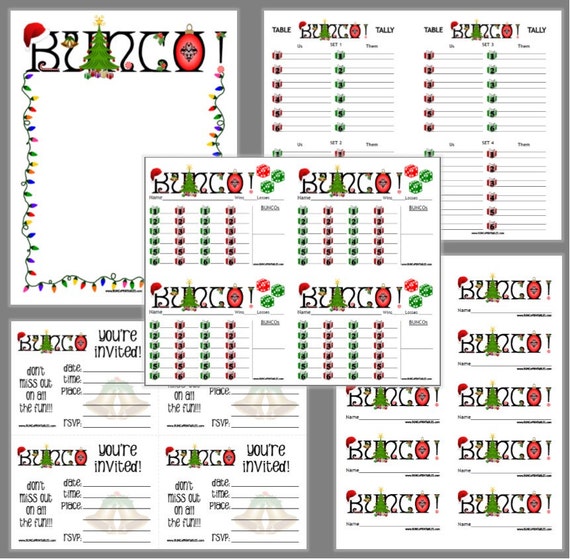 Christmas Bunco Printable Set Bunco Christmas Cheer