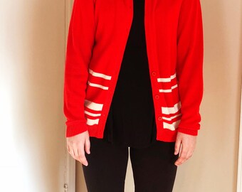 Vintage Red and White Cardigan Women's M/L
