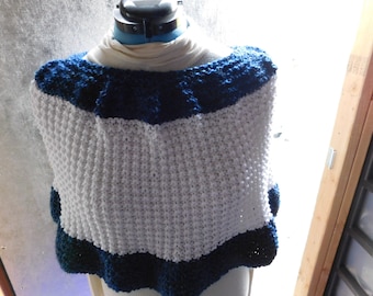 Blue and White Hand Knitted Capelet