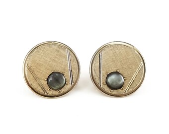 Swank Mother of Pearl Gold Tone Cufflinks - Gray MOP, Brushed Gold, Mens Cufflinks, Gifts for Him, Dad Gift, Mid Century Mod, 1960s Jewelry