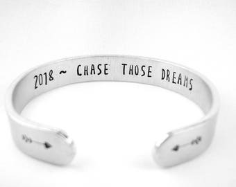 Chase Those Dreams Inspirational Bracelet, Personalized Graduation Gift with Her Initials, Graduation Jewelry, Gifts for Grads