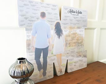 Rustic Wedding Guest Book Letter, Wooden Photo Gift for Bride and Groom, Custom Personalized Large Wood Letter with Picture, Two Sizes