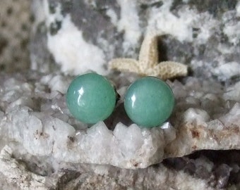 Green 10mm Aventurine Stud Type Earrings Earings Titanium Posts and Clutches Hypo Allergenic Handcrafted Vitality