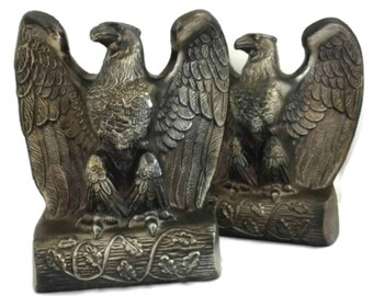 Vintage A.C. Rehberger Limited Brass Finish Eagle Book Ends, Vintage ACR Spread Wing Eagle Bookends, Mid Century Decor