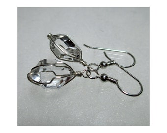 ww1297 - 1/2" Wirewrap HERKIMER DIAMOND EARRINGS - Argentium Sterling Silver