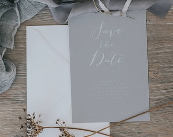 Beautiful Calligraphy Save the Date Cards. Simple and Elegant Save the Date Cards. Printed Save the Date Cards with Envelopes.