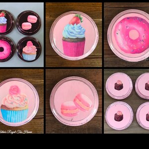 4 per set, Wood Coasters with Desserts, French Pastry, bakery and sweet theme