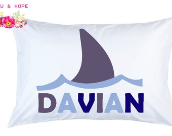 Shark Pillowcase, Shark Fin Personalized Pillowcase, Shark Travel Pillow, Shark Pillow Cover, Baby Shower, 1st Birthday Gift, Toddler Pillow