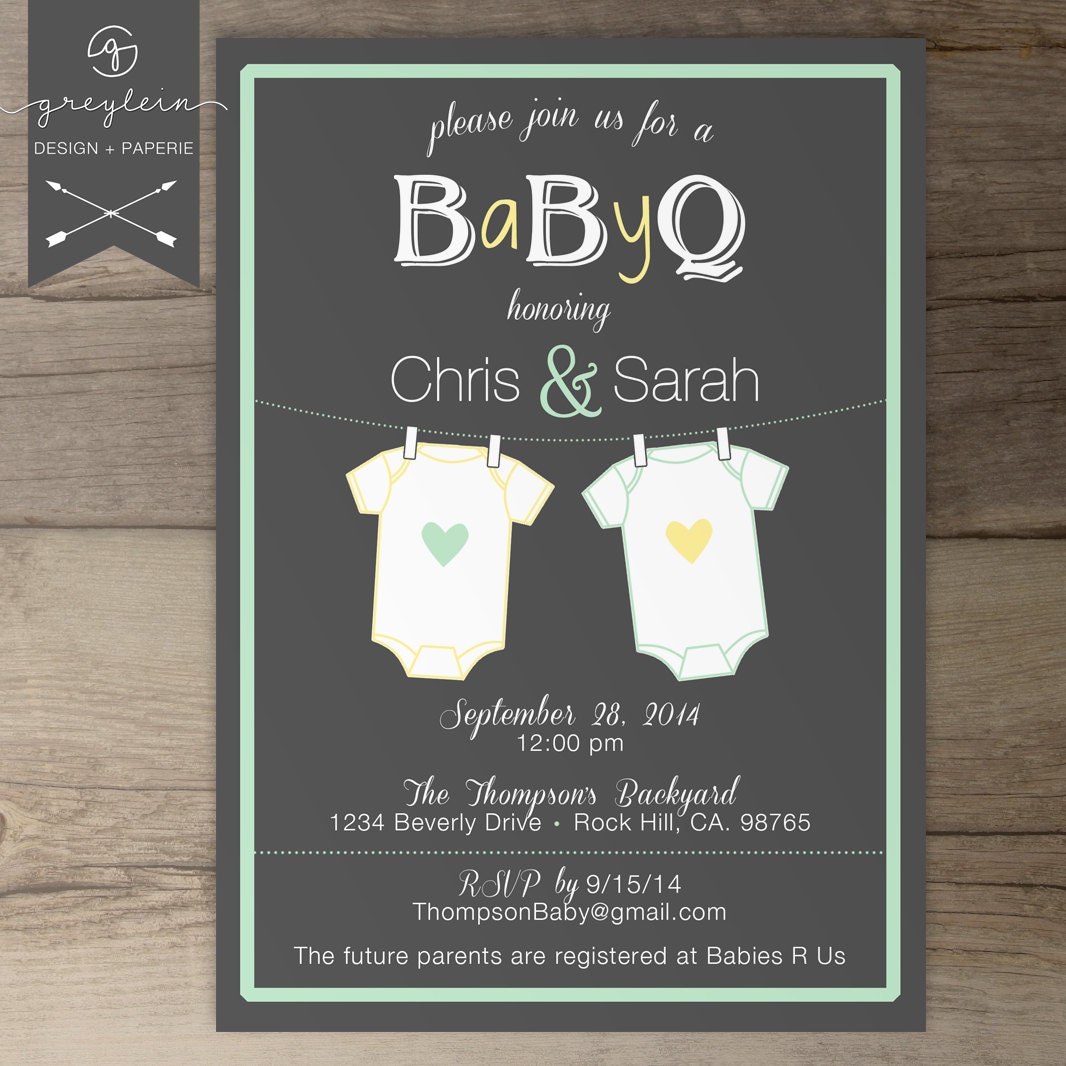 Twin Baby Shower Invitation BaByQ Onesies Guy Friendly