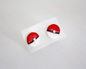 Pokemon Inspired Stud Earrings | Polymer Clay Earrings | Pokeball Jewelry | Video Game Jewelry, Pokeball Jewelry, Nerdy Jewelry, Geeky Gifts