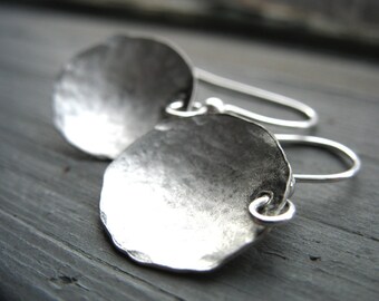 Silver Dome Hammered Handmade Earrings Artisan Jewelry