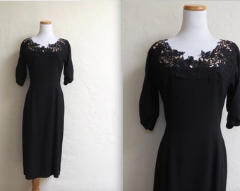 Vintage 50s NOS Minx Modes Illusion Lace Neck Wiggle Dress sz 16/17 XL