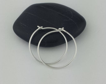 Small Silver Hoop Earrings, 20 Gauge, Sterling Silver Hoops, Hammered Hoop Earring, Round Hoops