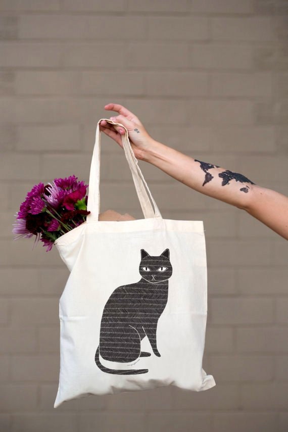 Black Cat Tote Bag Animal Lover Tote Bag Cat Bag Cat Lady