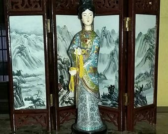 Chinese Cloisonne Court Lady ~ Asian Figurine ~ Quan Yin ~ Goddess ~ Geisha ~ Beautiful ~ Must See!!!