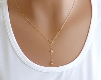 Gold Y Necklace, Delicate Necklace, Dainty Lariat Necklace, Gold Necklace, Minimalist Necklace, Dainty Gold Necklace, KRcollection