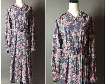Vintage 80s dress / 1980s dress / shirtwaist dress / maxi dress / floral dress / party dress / day dress / 8406