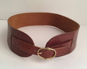 2 inch wide brown leather corset belt 70s to 80s vintage costume cosplay