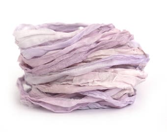 Recycled chiffon silk ribbon handdyed 10metres Buddleia rose quartz pink lilac purple, textile arts, bouquet wrap, mixed media