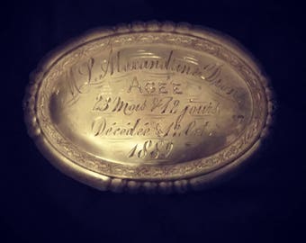 Antique French engraved Victorian child's coffin plaque