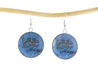 Silver earrings * Love Always * resin Cabochons