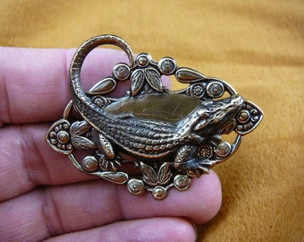 Alligator gator Victorian brass brooch pin pendant I love gators B-Gator-8
