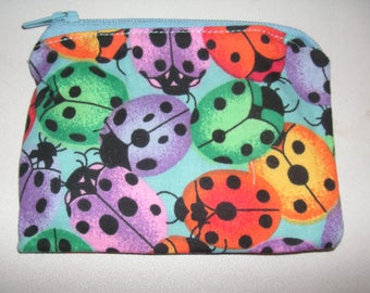 Lady bugs Ladybug handmade zipper fabric coin change purse card holder