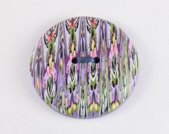 Polymer Clay Round Button (1), 3 cm, Purple, Pink