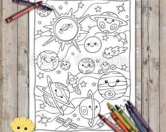 Kawaii Space Printable Coloring Page