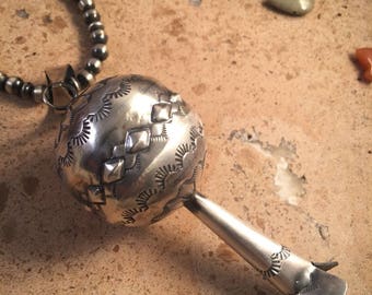 Tim Yazzie Navajo Handmade HUGE Sterling Silver Navajo Blossom Pendant