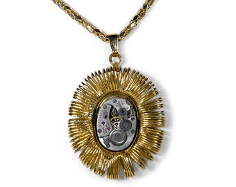 Steampunk Jewelry Necklace Vintage ELGIN OVAL 19 Jewel Watch Gold Floral Wire Wedding Mothers Day GORGEOUS - Jewelry by Steampunk Boutique