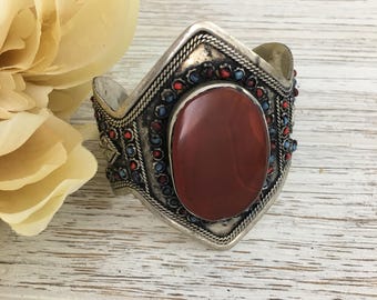 Vintage Style Kuchi Cuff Bracelet - Statement Bracelet - Afghan Aqeeq Cuff bracelet - bohemian jewelry - afghan jewelry - afghan bracelet