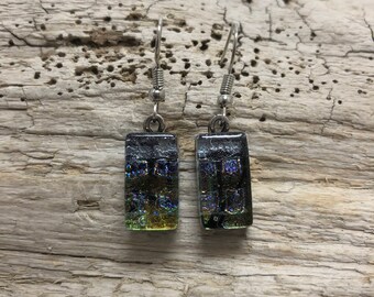 Dichroic glass earrings,Dichroic glass jewelry,fused glass, handmade dichroic glass, dichroic glass earrings, Dichroic Glass Dangle earrings