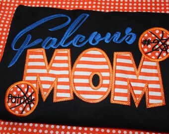 Falcons Basketball Mom shirt- you pick fabric and colors for your school- any school name