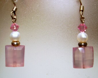 Pink Chalcedony Dangle Earrings - E30