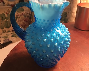 Beautiful blue hobnail pitcher