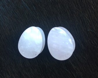 Rose Quartz Teardrop Stone Double Flare Saddle Gauges Plugs Tunnels 5/8th 16mm