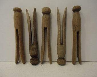 Vintage Wooden Clothespins Set of FIVE