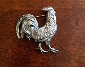 Sterling Rooster Pin, Vintage Sterling Rooster, Sterling Rooster Brooch Pin, Sterling Chicken Pin, Sterling Silver Rooster