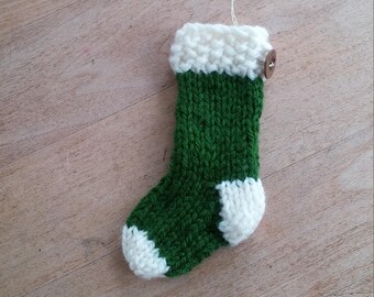 Mini stocking decoration ornament green with white