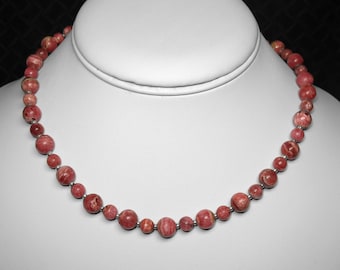 Rhodochrosite Necklace in Silver, 16"