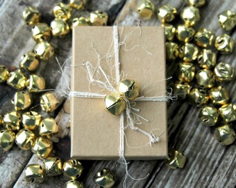 50 . Gold Jingle Bells . Christmas Bells . Holiday Decor . Christmas Gift Wrap . 1/2 inch 12mm 13mm