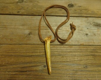 Deer Antler Tip Necklace On Leather Rawhide Cord - Viking Jewelry - Antler Tip Necklace - Antler Jewelry - Antler Necklace - Boho Necklace
