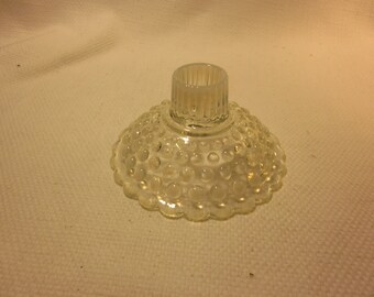 Opalescent moonstone hobnail glass candle holder, vintage opalescent hobnail glass
