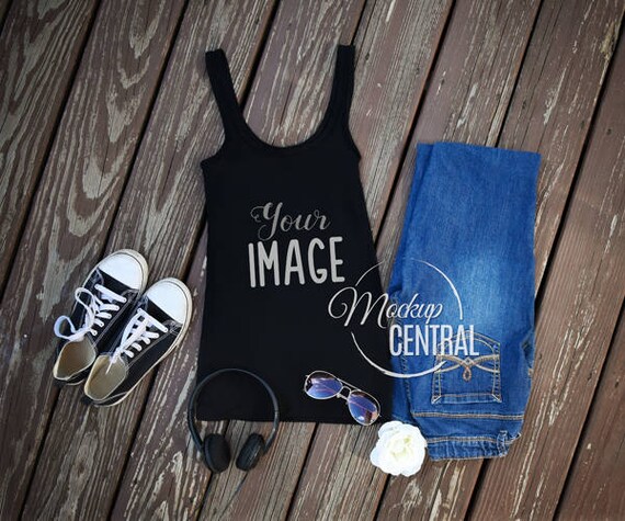 Blank Black Tank Top Apparel Mockup Fashion Design Styled