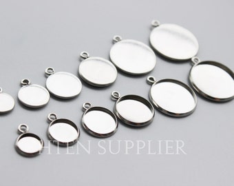 100pcs stainless steel Pendant Blank - Round Pendant Setting - stainless steel pendant blank, stainless steel pendant base - Bezel Cup