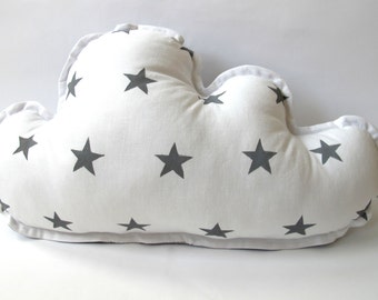 Cloud Pillow - Grey Stars - Star Pillow - Grey Backing